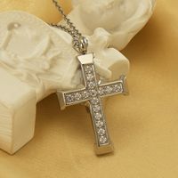 Stainless Steel Titanium Steel Simple Style Classic Style Cross Inlay Zircon Pendant Necklace main image 5