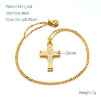 Stainless Steel Titanium Steel Simple Style Classic Style Cross Inlay Zircon Pendant Necklace sku image 2