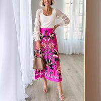 Summer Vacation Plant Flower Polyester Knee-Length Skirts main image 1