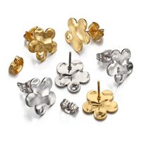 10 PCS/Package Diameter 12mm Hole 1~1.9mm Stainless Steel 18K Gold Plated Flower Polished Hook Earring Findings main image 3