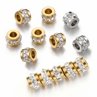 10 PCS/Package Diameter 7 Mm Hole 3~3.9mm Stainless Steel Rhinestones 18K Gold Plated Solid Color Polished Spacer Bars main image 1