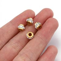 10 PCS/Package Diameter 7 Mm Hole 3~3.9mm Stainless Steel Rhinestones 18K Gold Plated Solid Color Polished Spacer Bars main image 5