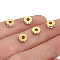 10 PCS/Package Diameter 7 Mm Hole 2~2.9mm Stainless Steel Zircon 18K Gold Plated Round Polished Spacer Bars main image 4