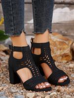 Women's Roman Style Solid Color Hollow Point Toe Roman Sandals main image 5