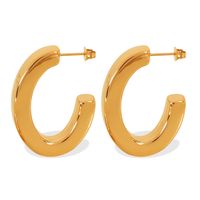 1 Pair Simple Style C Shape Oval Plating Titanium Steel 18K Gold Plated Ear Studs main image 8
