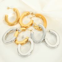 1 Pair Simple Style C Shape Oval Plating Titanium Steel 18K Gold Plated Ear Studs main image 4