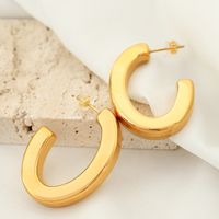 1 Pair Simple Style C Shape Oval Plating Titanium Steel 18K Gold Plated Ear Studs main image 5