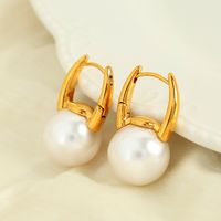 1 Pair Vintage Style Pearl Plating Inlay Titanium Steel Glass Bead 18K Gold Plated Drop Earrings main image 2