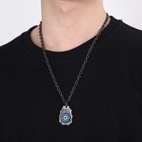 Basic Retro Devil's Eye Stainless Steel Inlay Natural Stone 18K Gold Plated Men's Pendant Necklace main image 9
