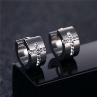 1 Pair Hip-Hop Rock Cross Round Inlay 316 Stainless Steel  Titanium Steel Zircon Earrings main image 6