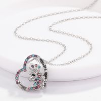 Cute Simple Style Heart Shape Unicorn Alloy Inlay Artificial Diamond Women's Pendant Necklace main image 5