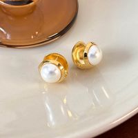 1 Pair Casual Business Simple Style Solid Color Plating Inlay Copper Artificial Pearls White Gold Plated Gold Plated Ear Cuffs main image 7