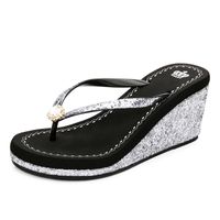 Women's Casual Solid Color Sequins Rhinestone T-Strap Flip Flops main image 2