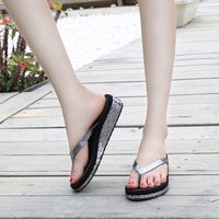 Frau Lässig Einfarbig Pailletten Strass Runder Zeh Flip-Flops main image 2