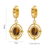 1 Pair Vintage Style Beach Oval Plating Inlay 304 Stainless Steel Tiger Eye 18K Gold Plated Drop Earrings main image 2