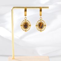 1 Pair Vintage Style Beach Oval Plating Inlay 304 Stainless Steel Tiger Eye 18K Gold Plated Drop Earrings main image 5