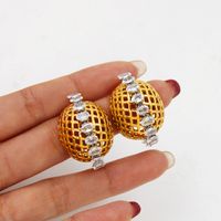 1 Pair Simple Style Classic Style Solid Color Plating Inlay 304 Stainless Steel Zircon 18K Gold Plated Ear Studs main image 7