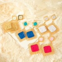1 Pair Ethnic Style Beach Square Irregular Plating 304 Stainless Steel Raffia Gold Plated Drop Earrings main image 6
