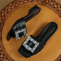 Women's Casual Solid Color Square Toe Flat Slippers sku image 1