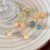 1 Pair Modern Style Simple Style Solid Color Inlay Alloy Pearl Ear Studs main image 5
