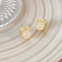 1 Pair Modern Style Simple Style Solid Color Inlay Alloy Pearl Ear Studs sku image 1