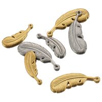 5 PCS/Package 22mm 29mm Hole 1~1.9mm Hole 2~2.9mm Stainless Steel 18K Gold Plated Feather Polished Pendant main image 1
