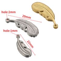 5 PCS/Package 22mm 29mm Hole 1~1.9mm Hole 2~2.9mm Stainless Steel 18K Gold Plated Feather Polished Pendant main image 2