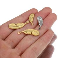 5 PCS/Package 22mm 29mm Hole 1~1.9mm Hole 2~2.9mm Stainless Steel 18K Gold Plated Feather Polished Pendant main image 4