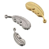 5 PCS/Package 22mm 29mm Hole 1~1.9mm Hole 2~2.9mm Stainless Steel 18K Gold Plated Feather Polished Pendant main image 5
