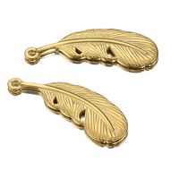 5 PCS/Package 22mm 29mm Hole 1~1.9mm Hole 2~2.9mm Stainless Steel 18K Gold Plated Feather Polished Pendant sku image 4