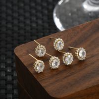 Copper Simple Style Classic Style Solid Color Inlay Zircon Ear Studs main image 5