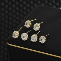 Copper Simple Style Classic Style Solid Color Inlay Zircon Ear Studs sku image 1