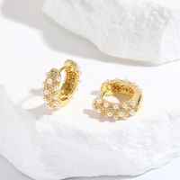 1 Paire Style Simple Style Classique Forme De Cœur Placage Incruster Le Cuivre Strass Perle Plaqué Or 18K Des Boucles D'Oreilles main image 4