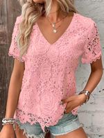 Women's Chiffon Shirt Short Sleeve Blouses Simple Style Solid Color main image 3