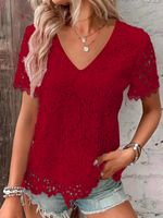 Women's Chiffon Shirt Short Sleeve Blouses Simple Style Solid Color main image 2