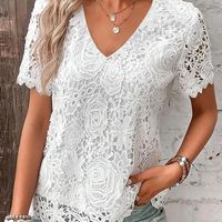 Women's Chiffon Shirt Short Sleeve Blouses Simple Style Solid Color main image 6