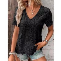 Women's Chiffon Shirt Short Sleeve Blouses Simple Style Solid Color main image 4
