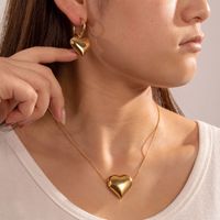 304 Stainless Steel 18K Gold Plated French Style Simple Style Classic Style Heart Shape Earrings Necklace main image 5