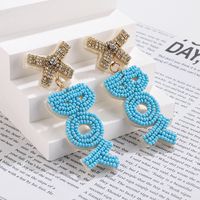 1 Pair Sweet Letter Asymmetrical Stainless Steel Cloth Glass Drop Earrings main image 6