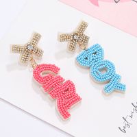 1 Pair Sweet Letter Asymmetrical Stainless Steel Cloth Glass Drop Earrings main image 1