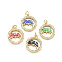 1 Piece 18 * 21mm Copper Shell Zircon 18K Gold Plated Round Dolphin Polished Pendant main image 4