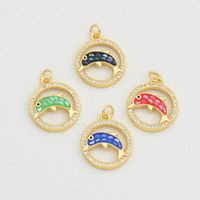 1 Piece 18 * 21mm Copper Shell Zircon 18K Gold Plated Round Dolphin Polished Pendant main image 3