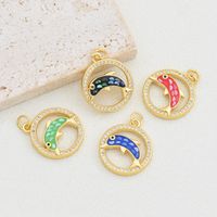 1 Piece 18 * 21mm Copper Shell Zircon 18K Gold Plated Round Dolphin Polished Pendant main image 1