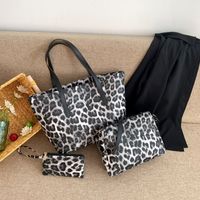Women's Large Pu Leather Leopard Streetwear Square Zipper Tote Bag main image 4