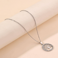 Simple Style Round Tree Alloy Hollow Out Inlay Zircon Silver Plated Women's Pendant Necklace sku image 2