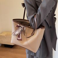Women's Large Pu Leather Solid Color Vintage Style Square Zipper Tote Bag main image 4