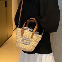 Women's Small Straw Solid Color Vintage Style Open Straw Bag main image 3