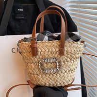 Women's Small Straw Solid Color Vintage Style Open Straw Bag sku image 2