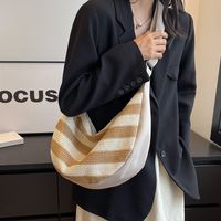 Women's Large Cloth Straw Stripe Basic Zipper Cloud Shape Bag main image 5
