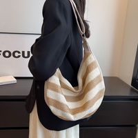 Women's Large Cloth Straw Stripe Basic Zipper Cloud Shape Bag main image 3
